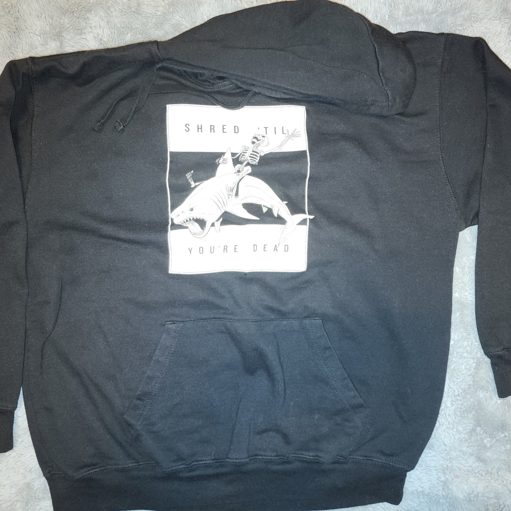 CHOMP Shred Til You’re Dead Hoodie Skeleton Shark Skate Surf Streetwear Large